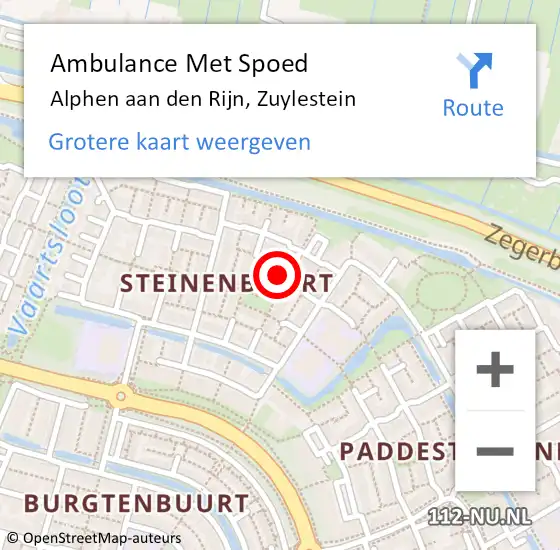 Locatie op kaart van de 112 melding: Ambulance Met Spoed Naar Alphen aan den Rijn, Zuylestein op 18 juli 2022 10:02