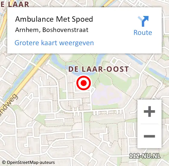 Locatie op kaart van de 112 melding: Ambulance Met Spoed Naar Arnhem, Boshovenstraat op 18 juli 2022 10:23