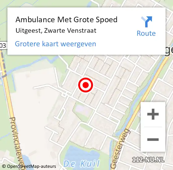 Locatie op kaart van de 112 melding: Ambulance Met Grote Spoed Naar Uitgeest, Zwarte Venstraat op 18 juli 2022 10:29