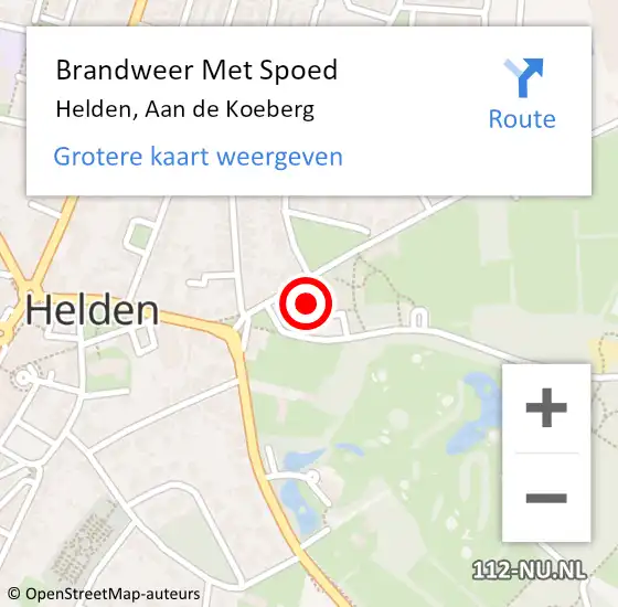 Locatie op kaart van de 112 melding: Brandweer Met Spoed Naar Helden, Aan de Koeberg op 18 juli 2022 10:30