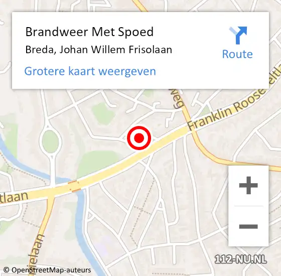 Locatie op kaart van de 112 melding: Brandweer Met Spoed Naar Breda, Johan Willem Frisolaan op 18 juli 2022 10:37