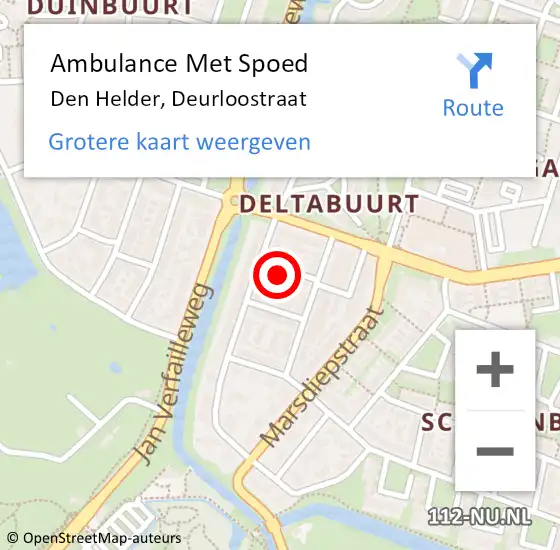 Locatie op kaart van de 112 melding: Ambulance Met Spoed Naar Den Helder, Deurloostraat op 18 juli 2022 10:47