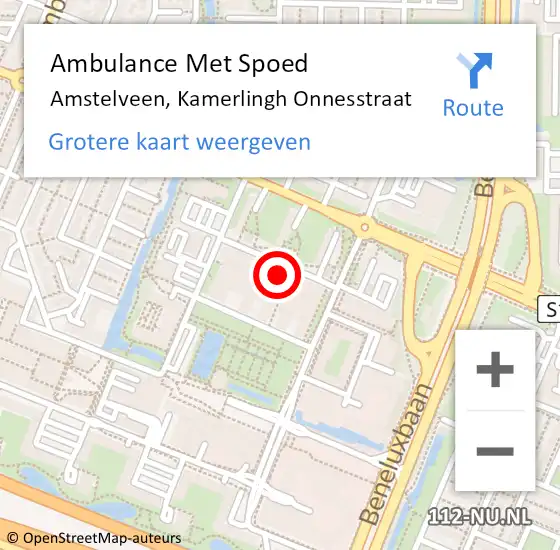 Locatie op kaart van de 112 melding: Ambulance Met Spoed Naar Amstelveen, Kamerlingh Onnesstraat op 18 juli 2022 10:49