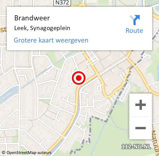 Locatie op kaart van de 112 melding: Brandweer Leek, Synagogeplein op 18 juli 2022 11:12