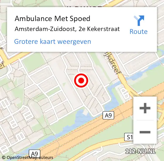 Locatie op kaart van de 112 melding: Ambulance Met Spoed Naar Amsterdam-Zuidoost, 2e Kekerstraat op 18 juli 2022 11:13