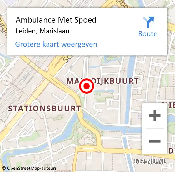 Locatie op kaart van de 112 melding: Ambulance Met Spoed Naar Leiden, Marislaan op 18 juli 2022 11:13