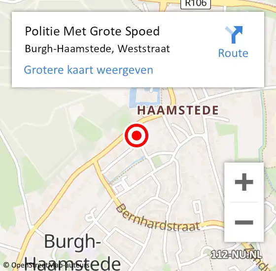 Locatie op kaart van de 112 melding: Politie Met Grote Spoed Naar Burgh-Haamstede, Weststraat op 18 juli 2022 11:16