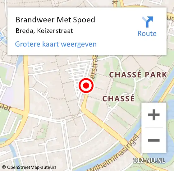 Locatie op kaart van de 112 melding: Brandweer Met Spoed Naar Breda, Keizerstraat op 18 juli 2022 11:22