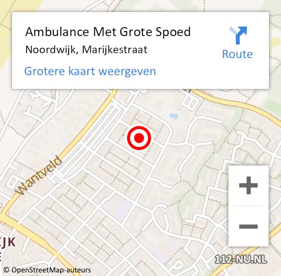 Locatie op kaart van de 112 melding: Ambulance Met Grote Spoed Naar Noordwijk, Marijkestraat op 18 juli 2022 11:36