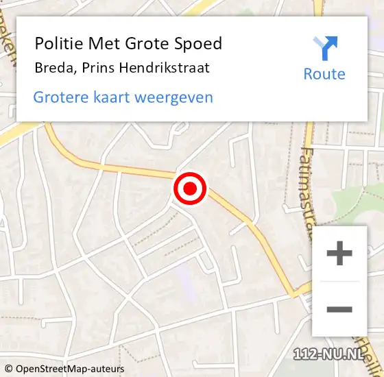 Locatie op kaart van de 112 melding: Politie Met Grote Spoed Naar Breda, Prins Hendrikstraat op 18 juli 2022 11:41