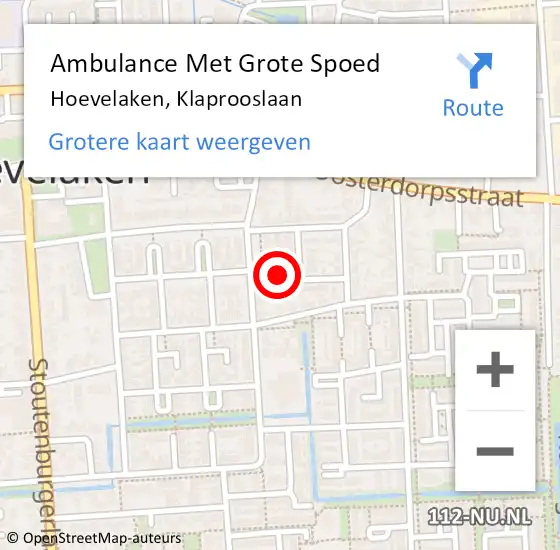 Locatie op kaart van de 112 melding: Ambulance Met Grote Spoed Naar Hoevelaken, Klaprooslaan op 18 juli 2022 11:48