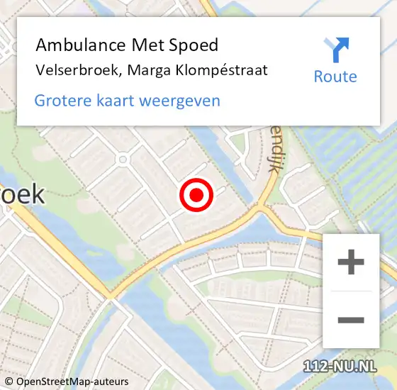 Locatie op kaart van de 112 melding: Ambulance Met Spoed Naar Velserbroek, Marga Klompéstraat op 18 juli 2022 12:01