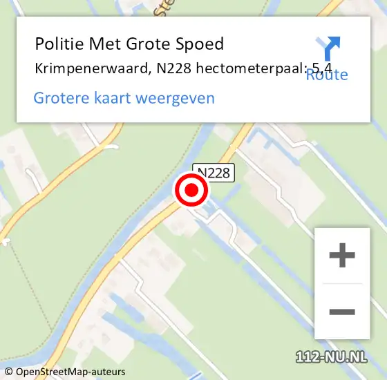 Locatie op kaart van de 112 melding: Politie Met Grote Spoed Naar Krimpenerwaard, N228 hectometerpaal: 5,4 op 18 juli 2022 12:31