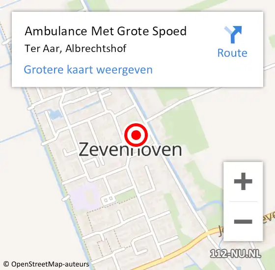 Locatie op kaart van de 112 melding: Ambulance Met Grote Spoed Naar Ter Aar, Albrechtshof op 18 juli 2022 13:02