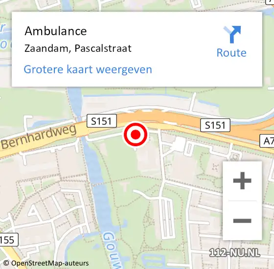 Locatie op kaart van de 112 melding: Ambulance Zaandam, Pascalstraat op 18 juli 2022 13:03