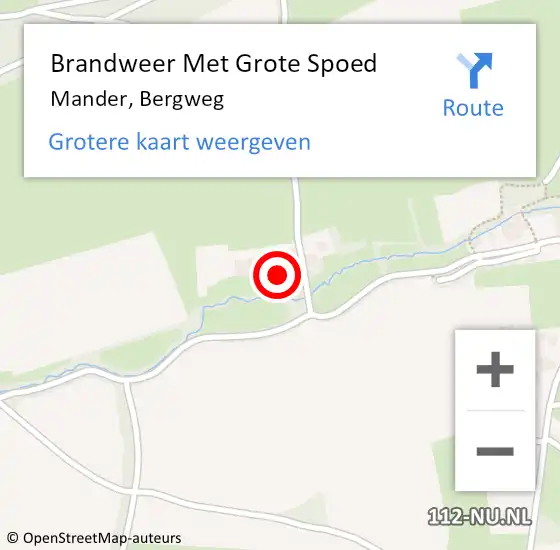 Locatie op kaart van de 112 melding: Brandweer Met Grote Spoed Naar Mander, Bergweg op 18 juli 2022 13:15