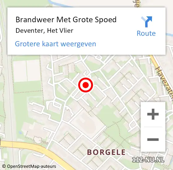 Locatie op kaart van de 112 melding: Brandweer Met Grote Spoed Naar Deventer, Het Vlier op 18 juli 2022 13:27