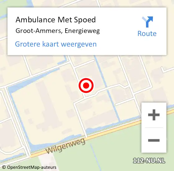 Locatie op kaart van de 112 melding: Ambulance Met Spoed Naar Groot-Ammers, Energieweg op 18 juli 2022 13:31