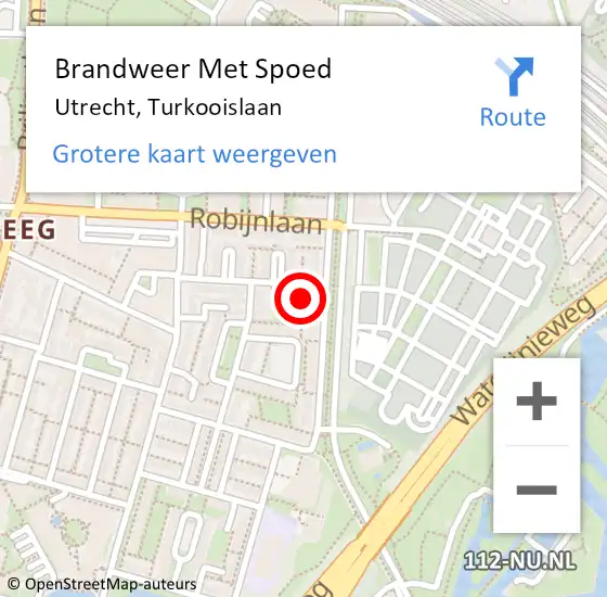 Locatie op kaart van de 112 melding: Brandweer Met Spoed Naar Utrecht, Turkooislaan op 18 juli 2022 13:34