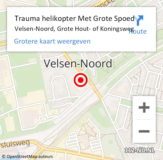 Locatie op kaart van de 112 melding: Trauma helikopter Met Grote Spoed Naar Velsen-Noord, Grote Hout- of Koningsweg op 18 juli 2022 13:56