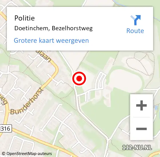 Locatie op kaart van de 112 melding: Politie Doetinchem, Bezelhorstweg op 18 juli 2022 14:12