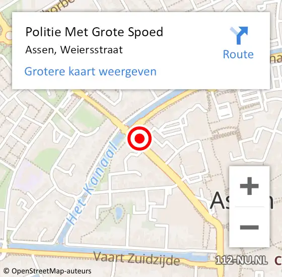 Locatie op kaart van de 112 melding: Politie Met Grote Spoed Naar Assen, Weiersstraat op 18 juli 2022 14:19