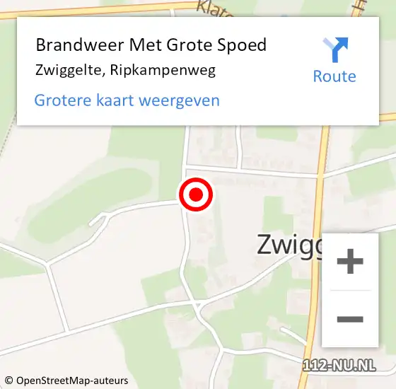 Locatie op kaart van de 112 melding: Brandweer Met Grote Spoed Naar Zwiggelte, Ripkampenweg op 18 juli 2022 14:20