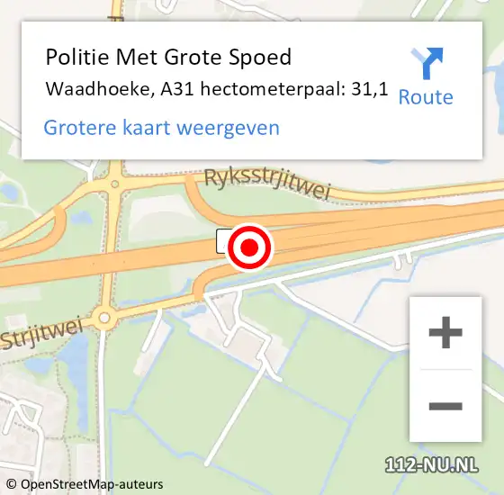 Locatie op kaart van de 112 melding: Politie Met Grote Spoed Naar Waadhoeke, A31 hectometerpaal: 31,1 op 18 juli 2022 14:23