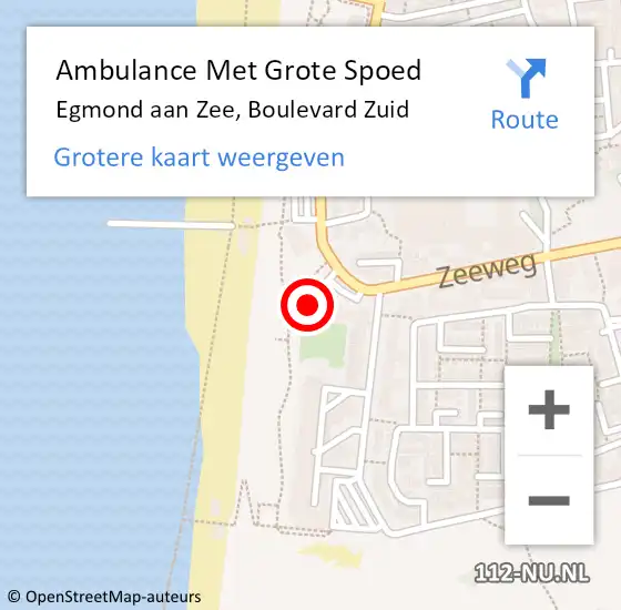 Locatie op kaart van de 112 melding: Ambulance Met Grote Spoed Naar Egmond aan Zee, Boulevard Zuid op 18 juli 2022 14:53