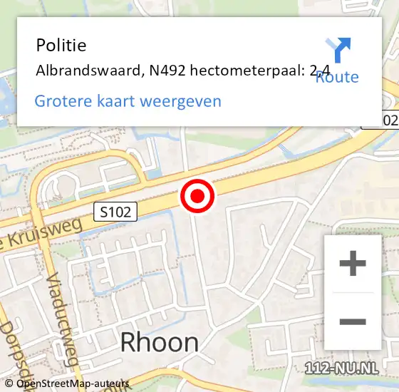 Locatie op kaart van de 112 melding: Politie Albrandswaard, N492 hectometerpaal: 2,4 op 18 juli 2022 14:54