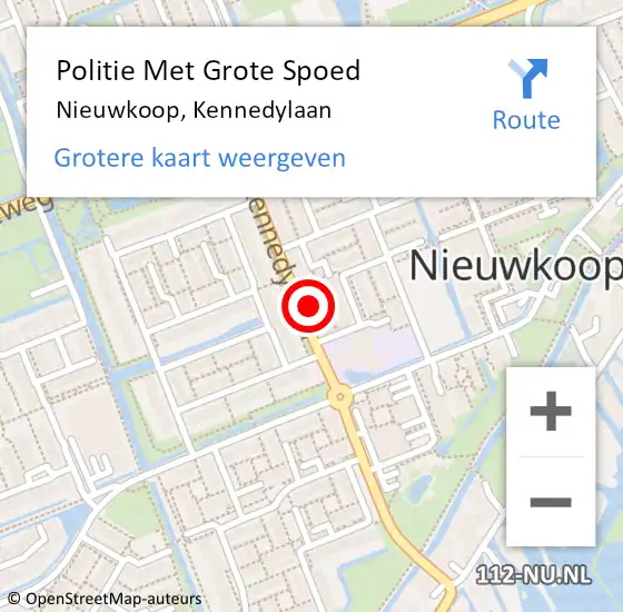 Locatie op kaart van de 112 melding: Politie Met Grote Spoed Naar Nieuwkoop, Kennedylaan op 18 juli 2022 14:59