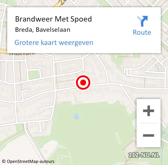 Locatie op kaart van de 112 melding: Brandweer Met Spoed Naar Breda, Bavelselaan op 18 juli 2022 15:08