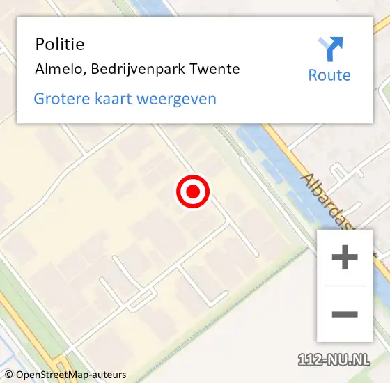 Locatie op kaart van de 112 melding: Politie Almelo, Bedrijvenpark Twente op 18 juli 2022 15:19