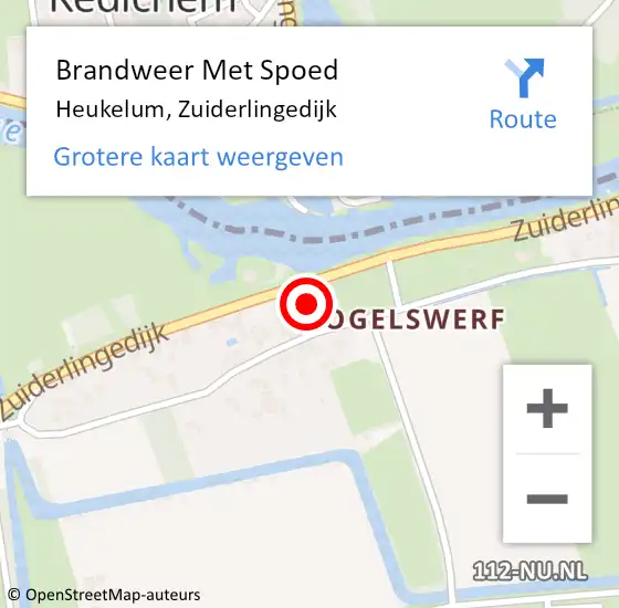 Locatie op kaart van de 112 melding: Brandweer Met Spoed Naar Heukelum, Zuiderlingedijk op 18 juli 2022 15:24