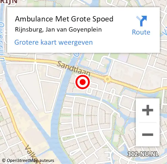 Locatie op kaart van de 112 melding: Ambulance Met Grote Spoed Naar Rijnsburg, Jan van Goyenplein op 18 juli 2022 15:46