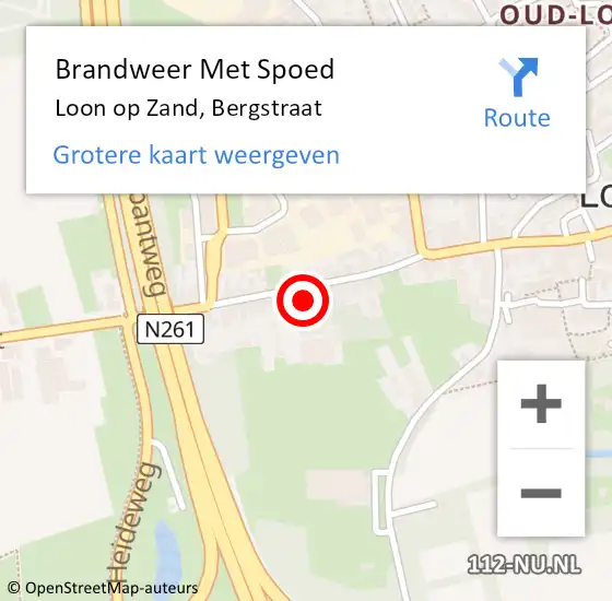 Locatie op kaart van de 112 melding: Brandweer Met Spoed Naar Loon op Zand, Bergstraat op 18 juli 2022 15:53