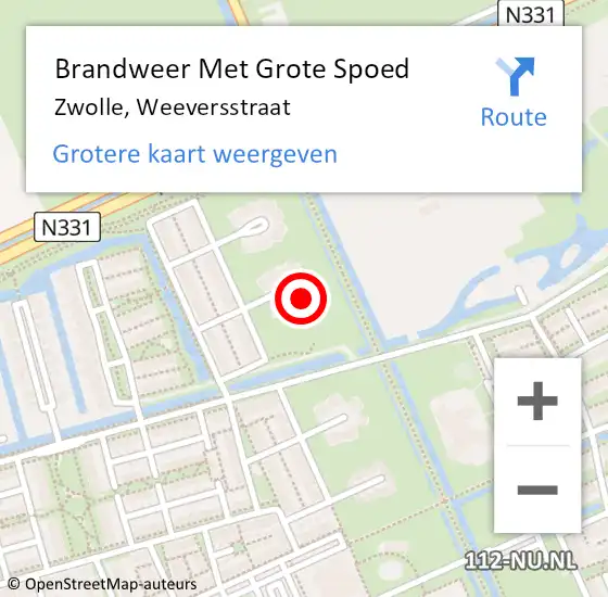 Locatie op kaart van de 112 melding: Brandweer Met Grote Spoed Naar Zwolle, Weeversstraat op 18 juli 2022 15:53