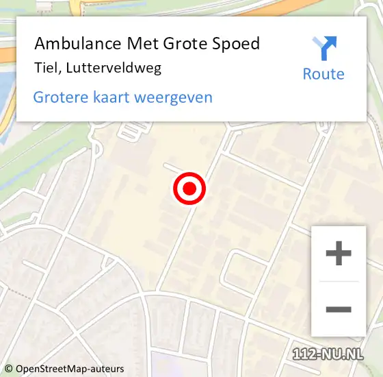 Locatie op kaart van de 112 melding: Ambulance Met Grote Spoed Naar Tiel, Lutterveldweg op 18 juli 2022 15:56