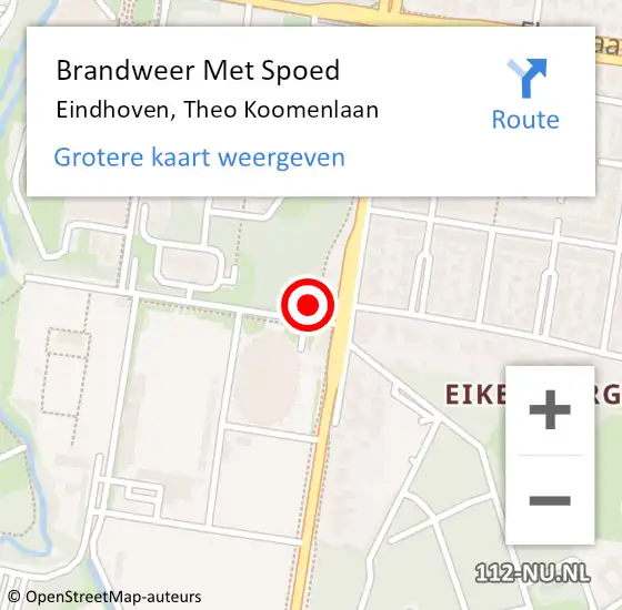 Locatie op kaart van de 112 melding: Brandweer Met Spoed Naar Eindhoven, Theo Koomenlaan op 18 juli 2022 16:03