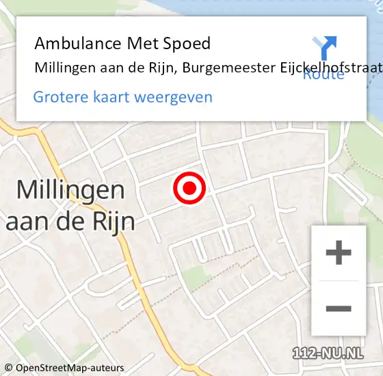 Locatie op kaart van de 112 melding: Ambulance Met Spoed Naar Millingen aan de Rijn, Burgemeester Eijckelhofstraat op 18 juli 2022 16:07