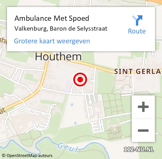 Locatie op kaart van de 112 melding: Ambulance Met Spoed Naar Valkenburg, Baron de Selysstraat op 23 juli 2014 15:56