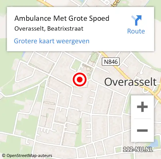 Locatie op kaart van de 112 melding: Ambulance Met Grote Spoed Naar Overasselt, Beatrixstraat op 18 juli 2022 16:17