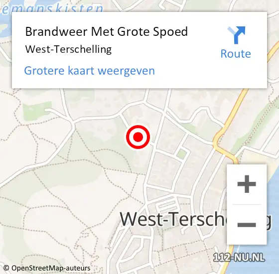 Locatie op kaart van de 112 melding: Brandweer Met Grote Spoed Naar West-Terschelling op 18 juli 2022 16:18