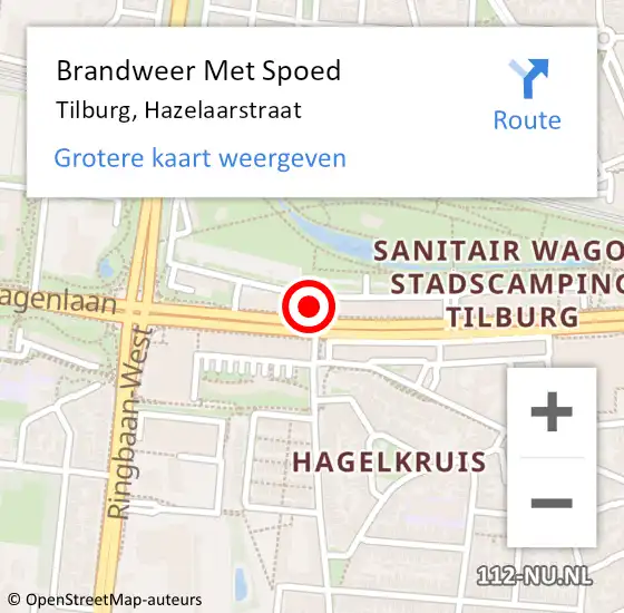 Locatie op kaart van de 112 melding: Brandweer Met Spoed Naar Tilburg, Hazelaarstraat op 18 juli 2022 16:27