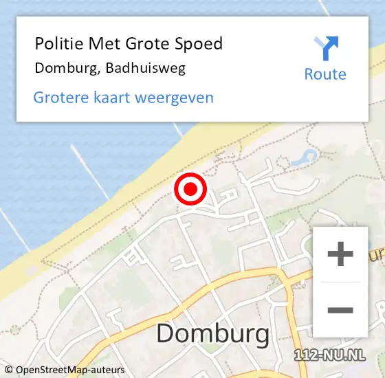 Locatie op kaart van de 112 melding: Politie Met Grote Spoed Naar Domburg, Badhuisweg op 18 juli 2022 16:56