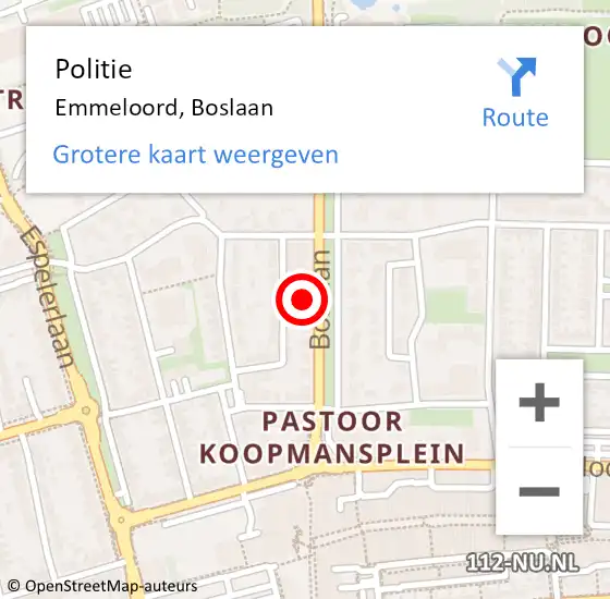 Locatie op kaart van de 112 melding: Politie Emmeloord, Boslaan op 18 juli 2022 16:57