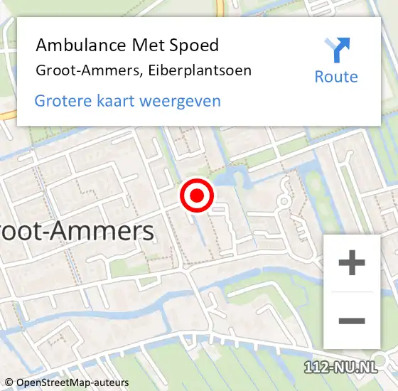 Locatie op kaart van de 112 melding: Ambulance Met Spoed Naar Groot-Ammers, Eiberplantsoen op 18 juli 2022 16:58