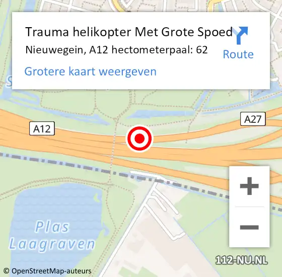 Locatie op kaart van de 112 melding: Trauma helikopter Met Grote Spoed Naar Nieuwegein, A12 hectometerpaal: 62 op 18 juli 2022 17:02