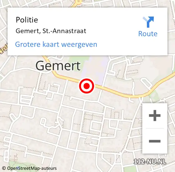 Locatie op kaart van de 112 melding: Politie Gemert, St.-Annastraat op 18 juli 2022 17:03