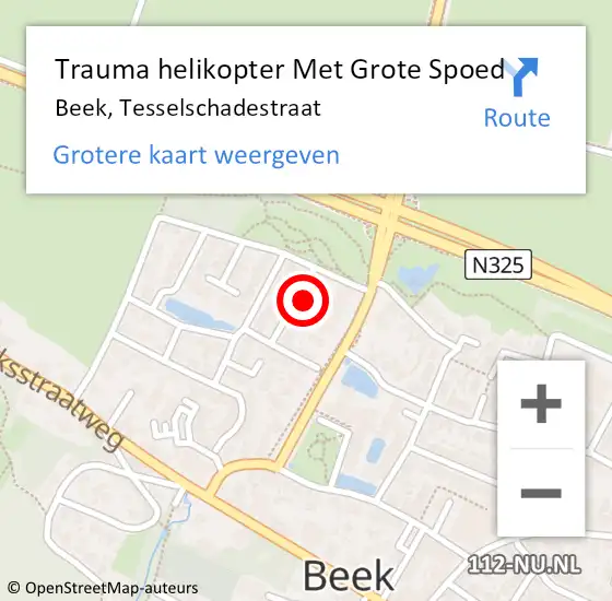 Locatie op kaart van de 112 melding: Trauma helikopter Met Grote Spoed Naar Beek, Tesselschadestraat op 18 juli 2022 17:06